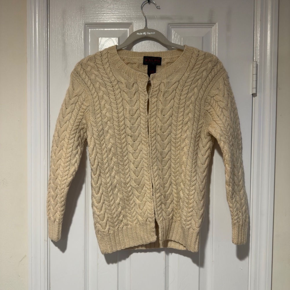 Ralph Lauren Exclusive Hand-Knit Wool Cable Cardigan | Women's XS | Cream